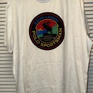 Ralph Lauren White Tee with Multicolor Polo Sportsman Emblem